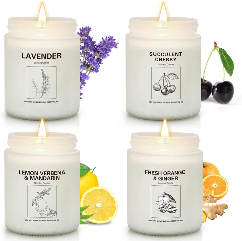 FIQNPAU Soy Wax Scented Candle Gift Set, 4 Pack Lavender, Orange & Lemon Scents, Long Lasting Aromatherapy Candles for Home, Relaxing Gifts for Women, Perfect for Holiday, Thanksgiving & Christmas - Image 1